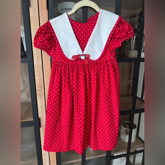 Vintage 80s Bonnie Jean Sailor Dress Polka Dot print toddler girl collar overlay - Picture 1 of 5